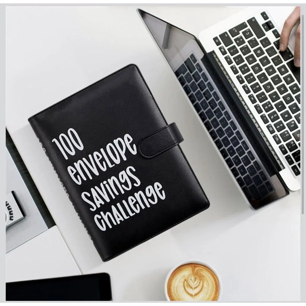 Black 100 Envelope Challenge Binder | Easy and Fun Way to save $5,050 - Savings